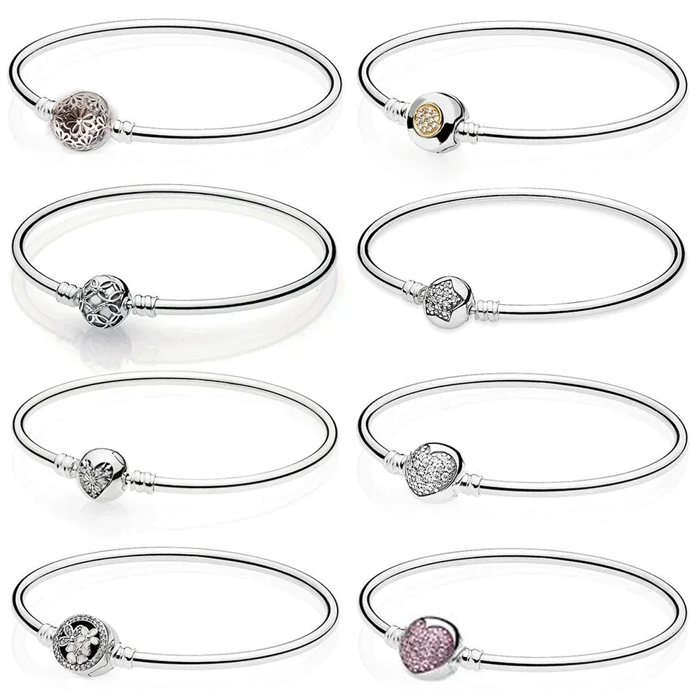 

2020 NEW 100% 925 Sterling Silver Moments Bangle Bracelet With Sparkling Heart Clasp Fit Women Original Fashion Jewelry Gift