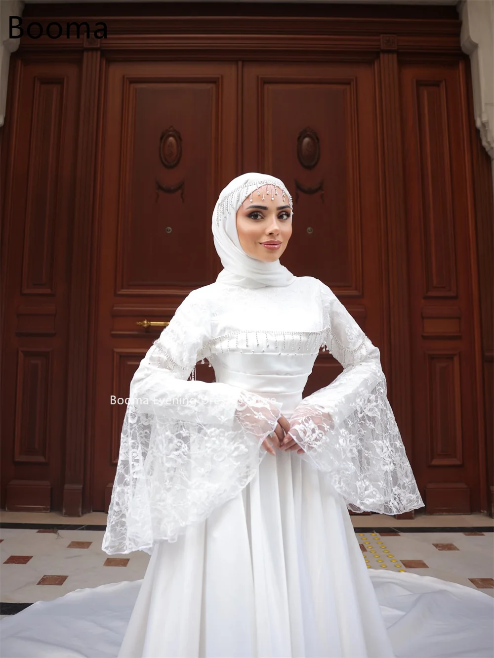 Booma Elegante A-lijn Lange Plooi Kristallen Jurken Formele Feestjurken voor Vrouwen Lange Mouw Eenvoudige Prom Gown Aanpassen