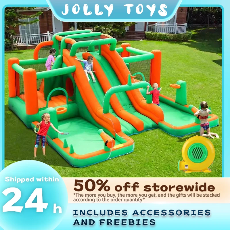 Children's water slide jumping bounce house bouncing castle inflatable castle high quality free shipping