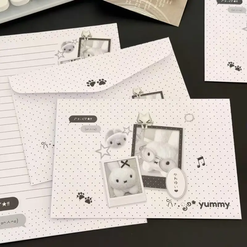 Black and White Miffy Envelope Cartoon Retro Student Handwritten Letter Kawaii Rabbit Anime Peripheral Friends Creative Gifts
