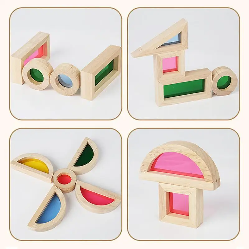 Color Blocks 24X Wooden Rainbow Stacking Toy Educational Geometric Building Blocks Interactive Preschool Learning Toys For Boys