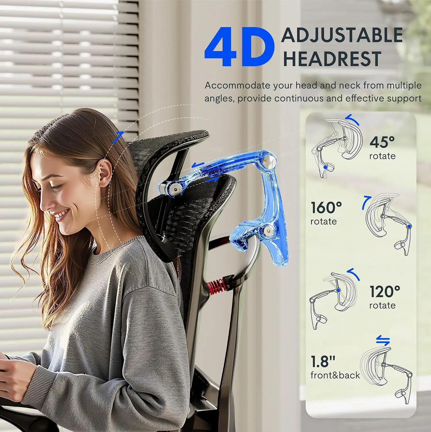 Ergonomic Office Chair Adjustable Lumbar Support Mesh Back Breathable Seat Home Office Desk 120kg, Customized
