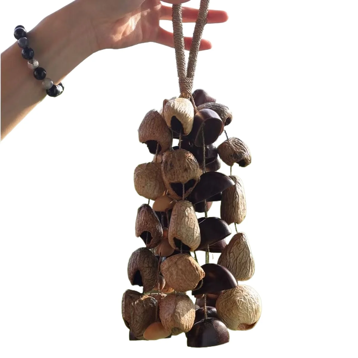

Natural handmade nut shell hanging bell seed sound healing hand ring bell full wish fruit bag pendant