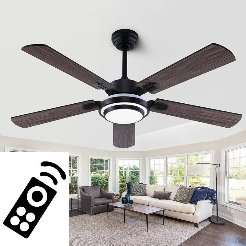 

52Inch Brushed Nickel Ceiling Fans 5leaf Clamp Double Layer Ceiling Fan Light With Remote Control For Patio Bedroom Living Room
