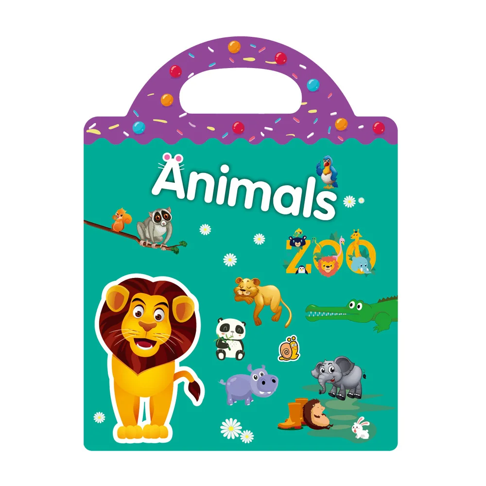 Livre d\'autocollants Montessori réutilisables pour enfants, dessin animé, bricolage, puzzle, jouets d\'apprentissage, animaux mignons, âge