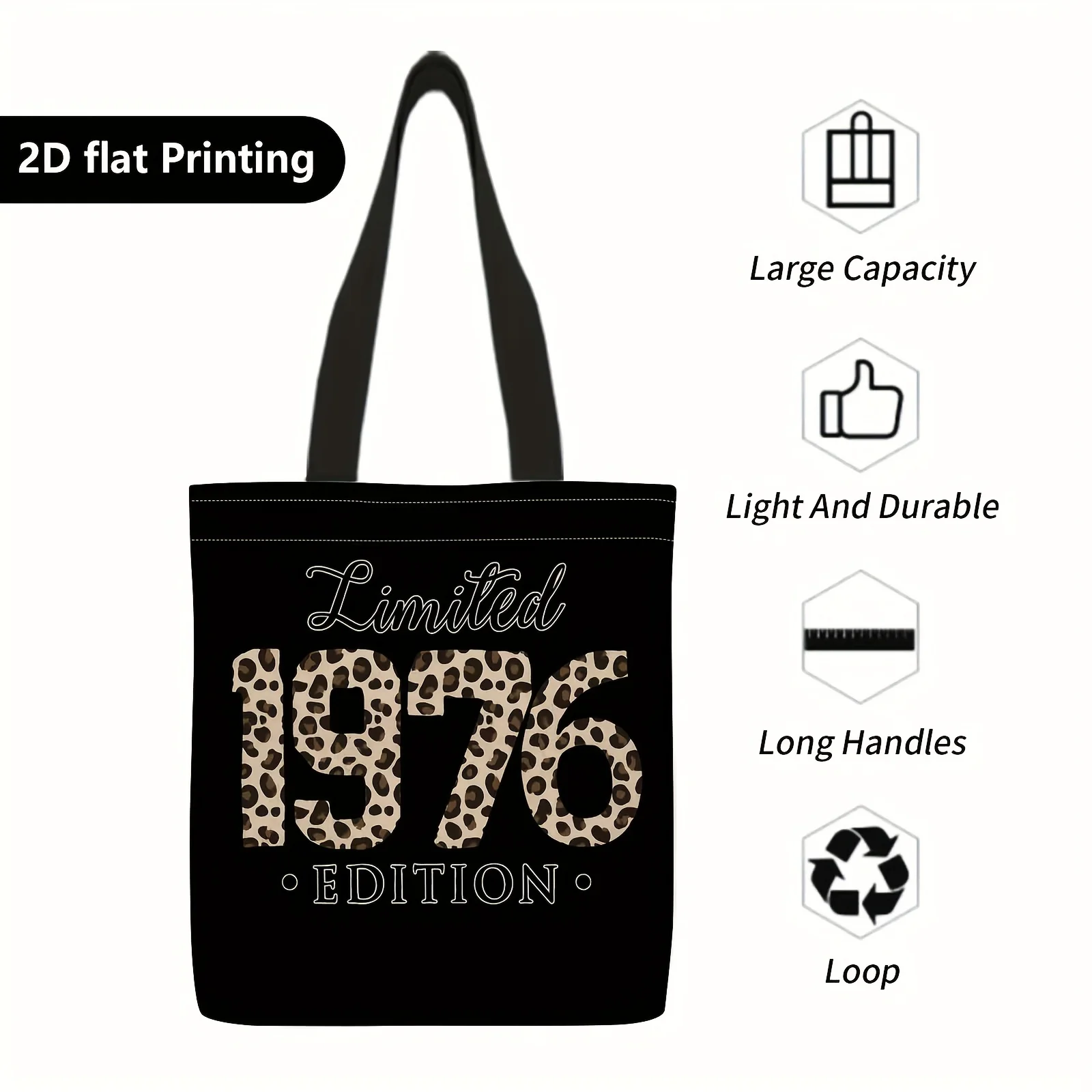 1pc Limited Edition 1976 Leopard Print Tote Bag - & Black Casual Shoulder/Handbag,Shopping, Daily Use, Vintage Design