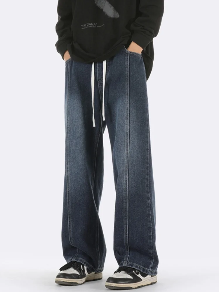 

Мужские джинсы в американском ретро-стиле, новинка осени 2024, свободные прямые брюки, молодежные повседневные джинсы из денима