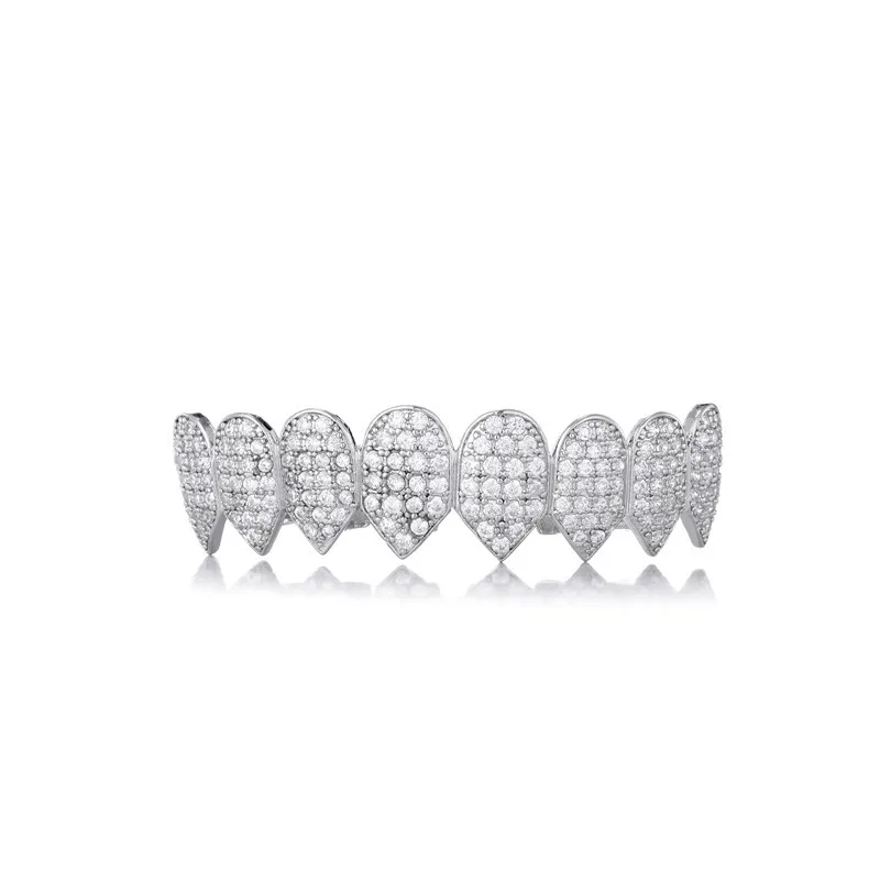 Rock CZ Teeth Grillz Caps Cubic Zircon Iced Out Micro Pave Top&Bottom Charm Grills For Men Women Hip Hop Jewelry Cosplay