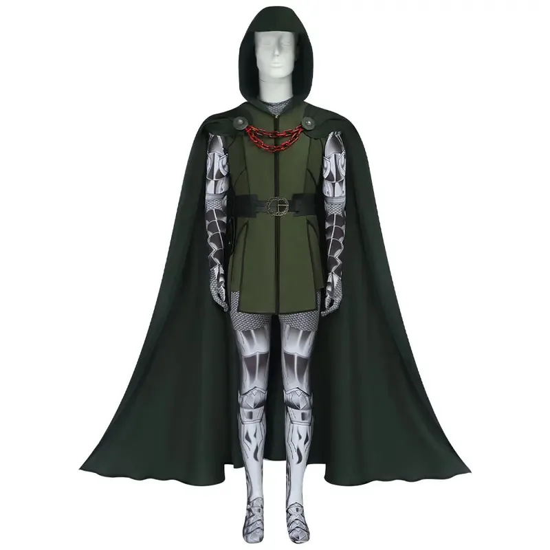 

DY20Doctor Doom Косплей Костюм Зеленый Жилет Комбинезон с Накидкой Комплект Взрослый Хэллоуин Мужской Костюм25
