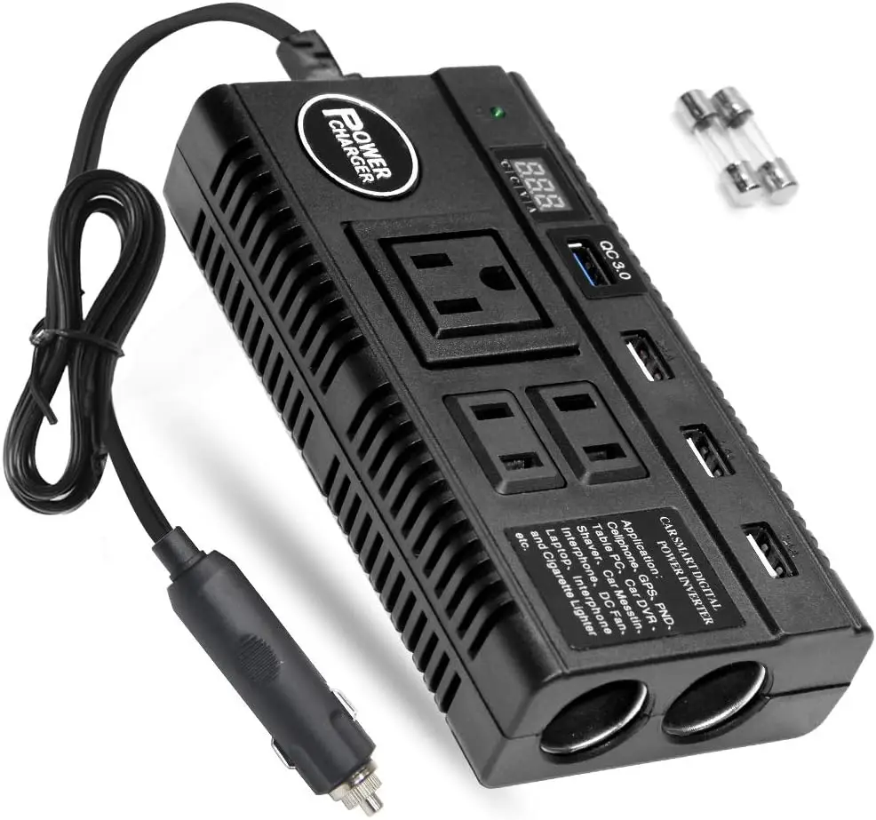 

Car Power Inverter 120W 12V 24V DC To 110V AC 4 USB Ports Car Charger Adapter With 3 AC Outlets Dual Cigarette Lighter, Digital