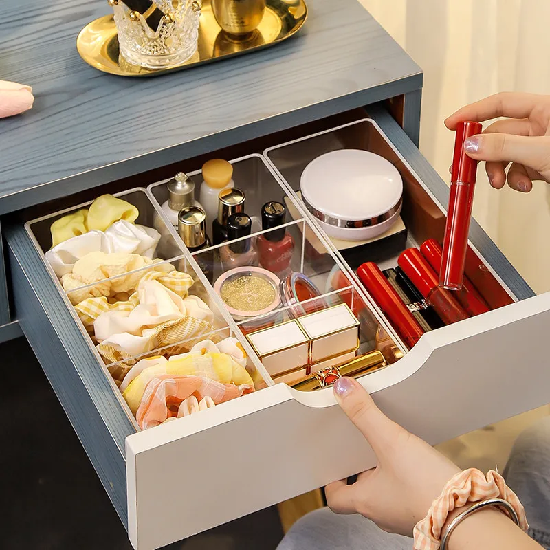 Clear Acrylic Makeup Layered Storage Box Dressing Table Cosmetic Lipstick Finishing Grid Box Desktop Drawer Storage Compartment