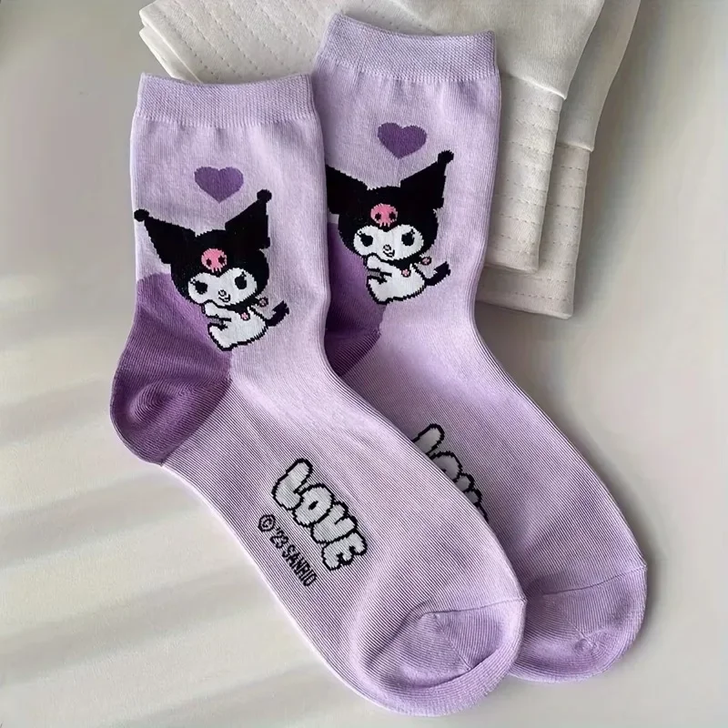 6 paia di calzini per bambini Sanrio Hello Kitty Kuromi Melody Kawaii Winter Cartoon da donna calzini a metà polpaccio calze calde in cotone per ragazze