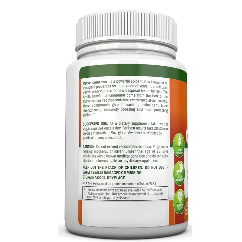 Organic Ceylon Cinnamon-60 Capsules - with enhanced immunity and heart protection - supports joints and bones