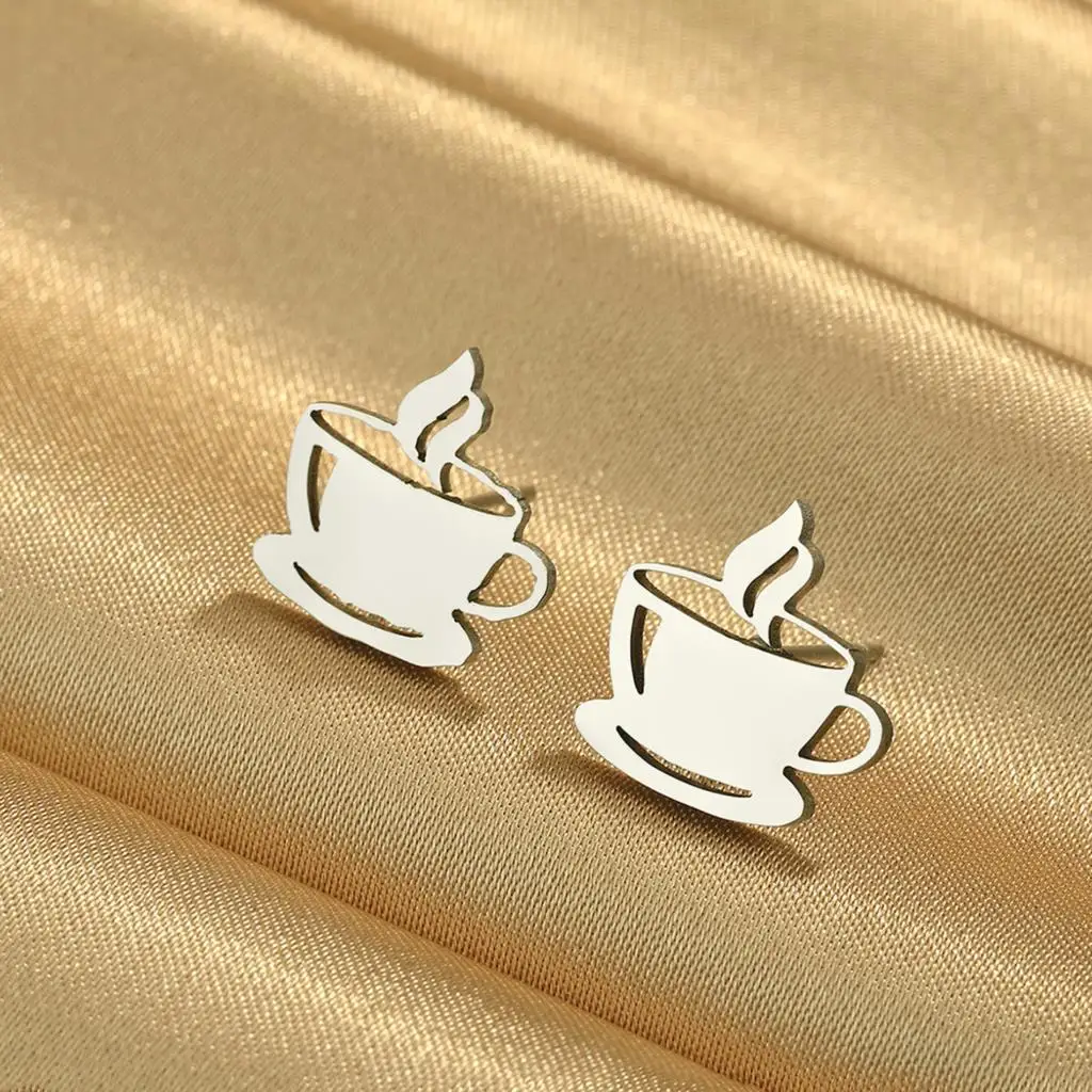 Cxwind Simple Laser Engraving Fashion Stainless Steel coffee mug stud earring good luck charm New year gift