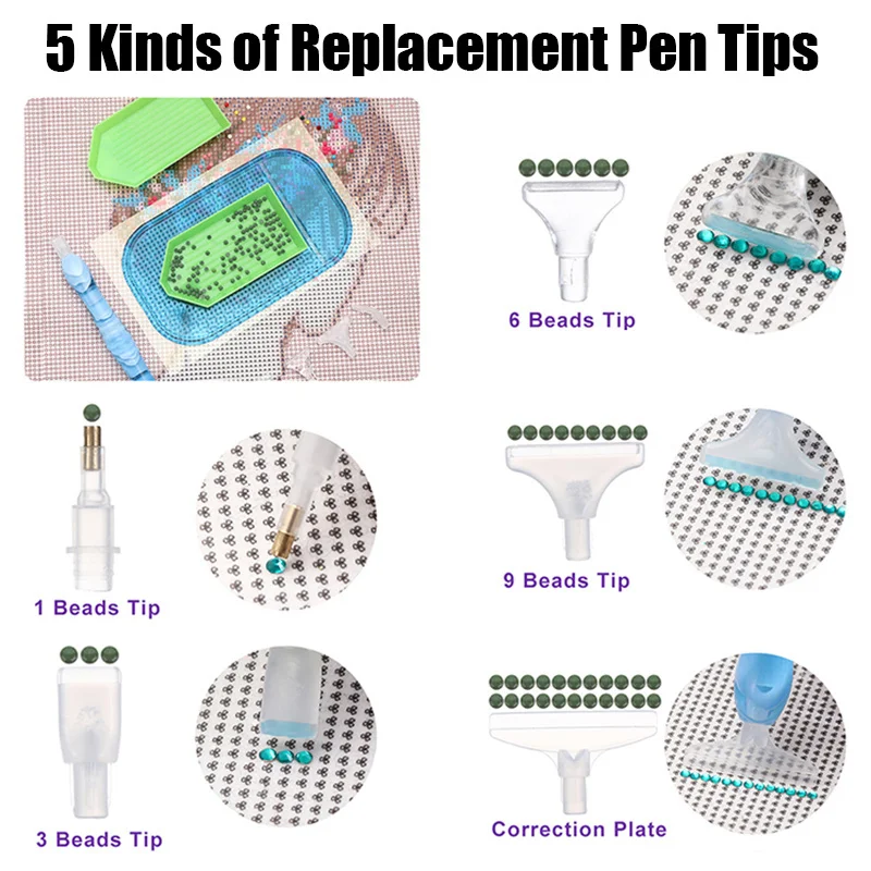 Color Resin Diamond Painting Pen with 5 Replacement Tips, Diamond Art Pen Set, DIY Painting Tool Accessories,