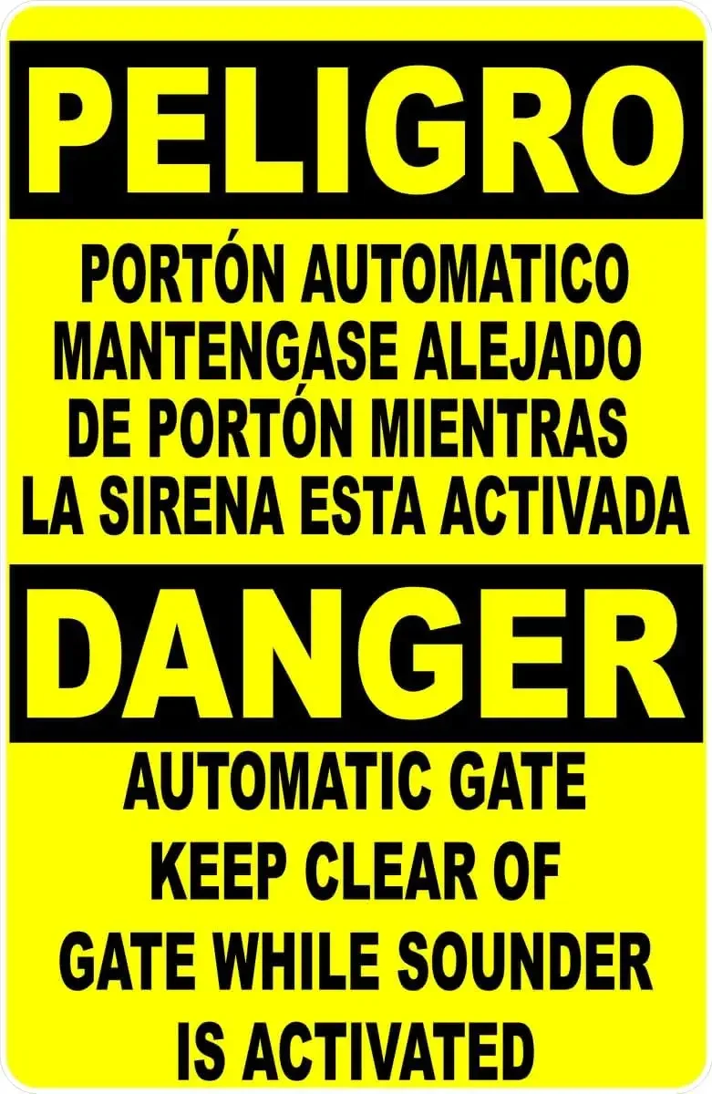 Y1,Danger Automatic Gate Keep Clear Of Bilingual Sign Signs (X5797) Metal Tin es Safety Caution for In
