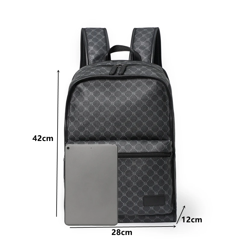 Sac à dos à carreaux en cuir PU pour hommes, sac d\'école masculin, grande capacité, voyage, design de marque de luxe, mode