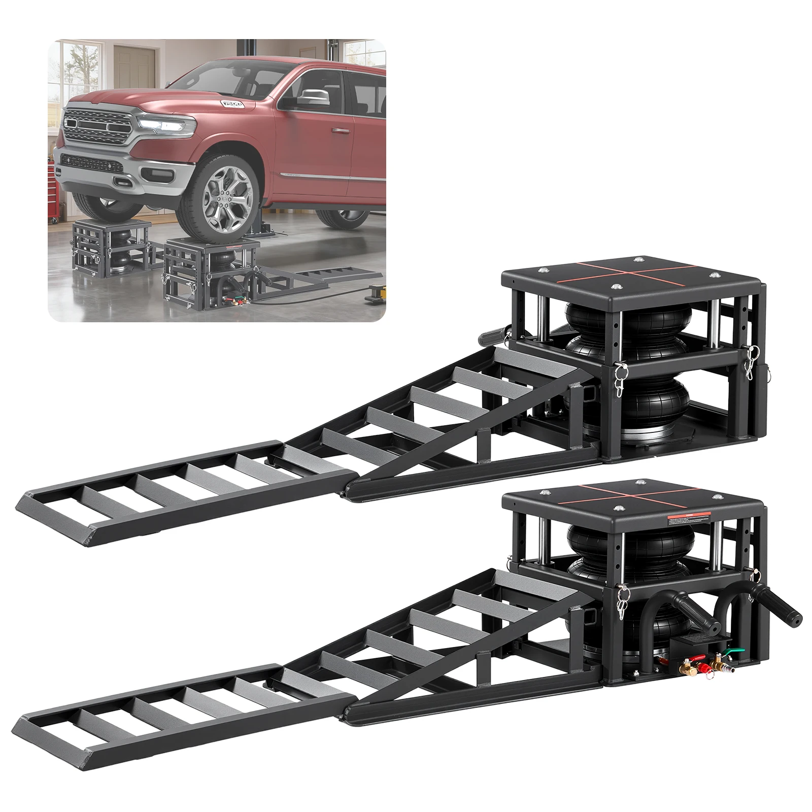 SucceBuy Air Portable Car Lifts 2PCS 11023lbs/5 Ton Capacity Pneumatic Ramp Jacks with Airbags Wheel Chocks for Sedan SUV Pickup