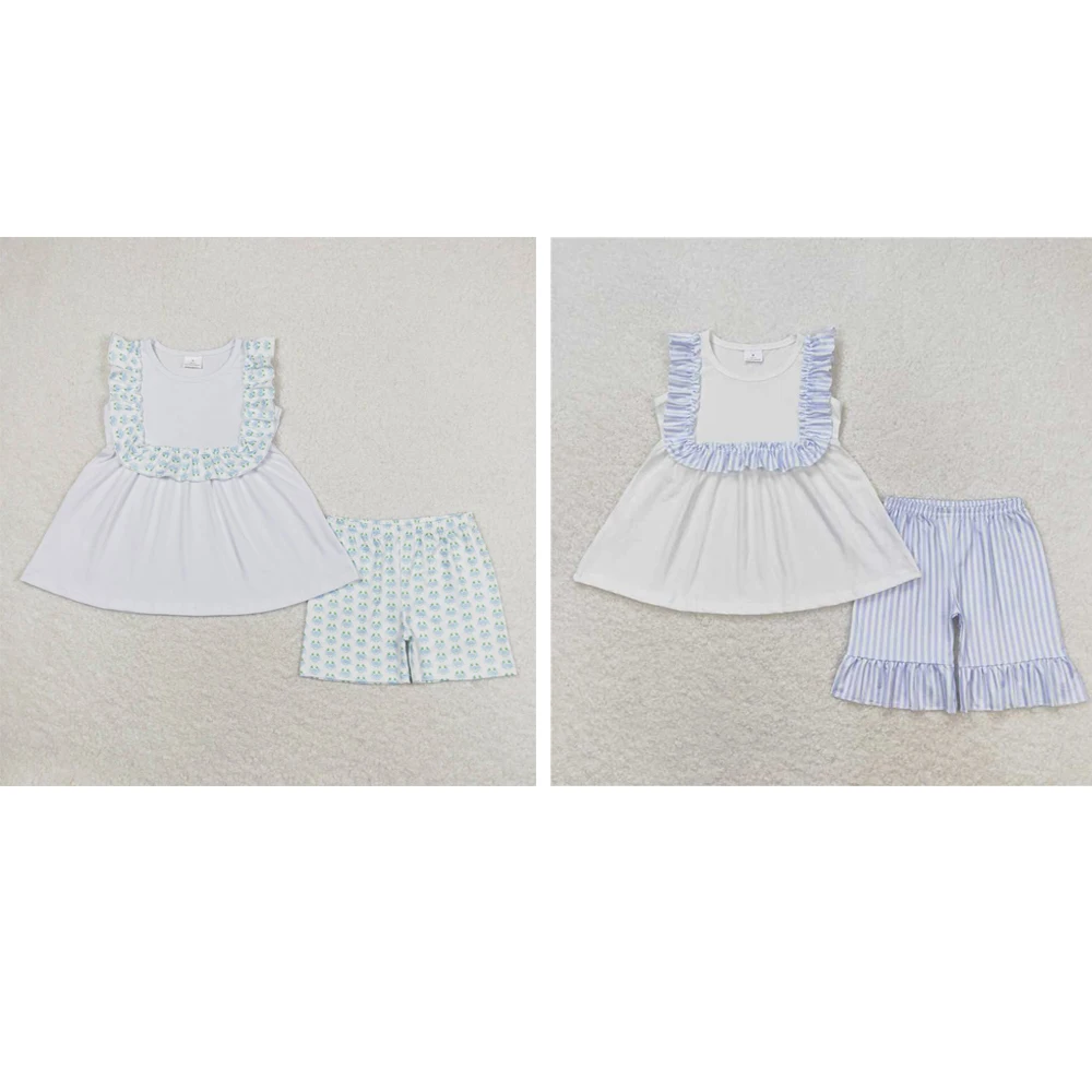 

wholesale hot sale western boutique clothing baby girls clothes White sleeveless shorts with crab lace outfits