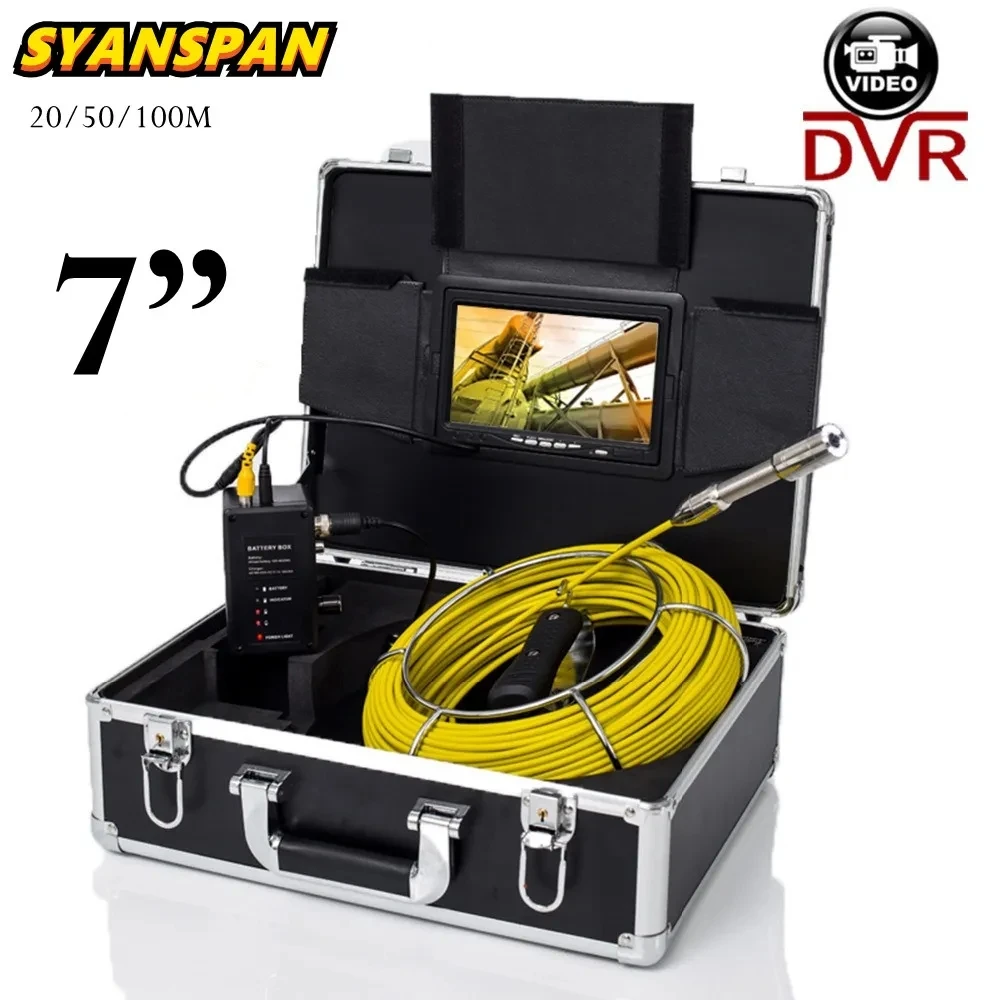 

SYANSPAN 23MM DVR Underground Sewer Endoscope Camera 20M/50M/100M Cord Drain Pipe Wall Inspection Video Camera 7'' Monitor