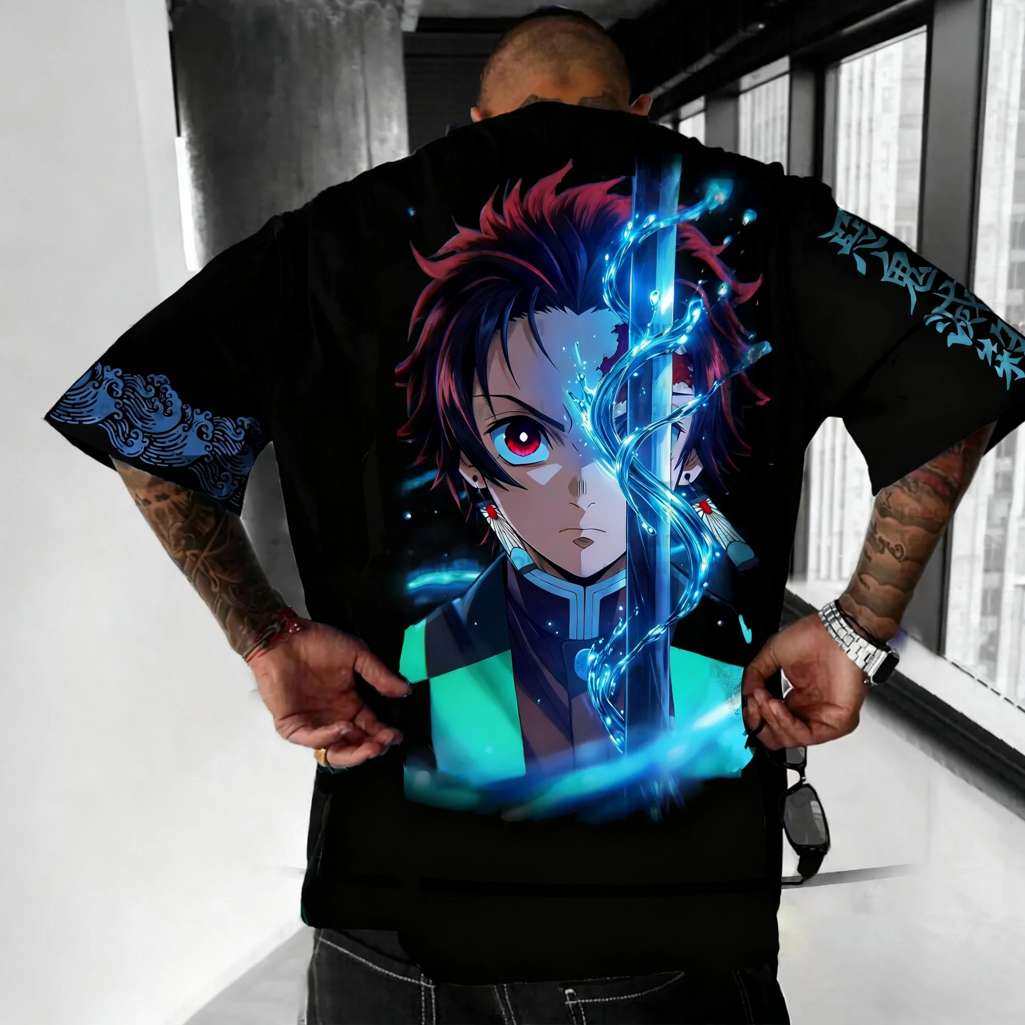 شيطان القاتل الرجال والنساء تي شيرت الصيف جديد كامادو تانجيرو أنيمي مطبوعة الشارع الاتجاه Y2K عادية فضفاض الوالدين والطفل