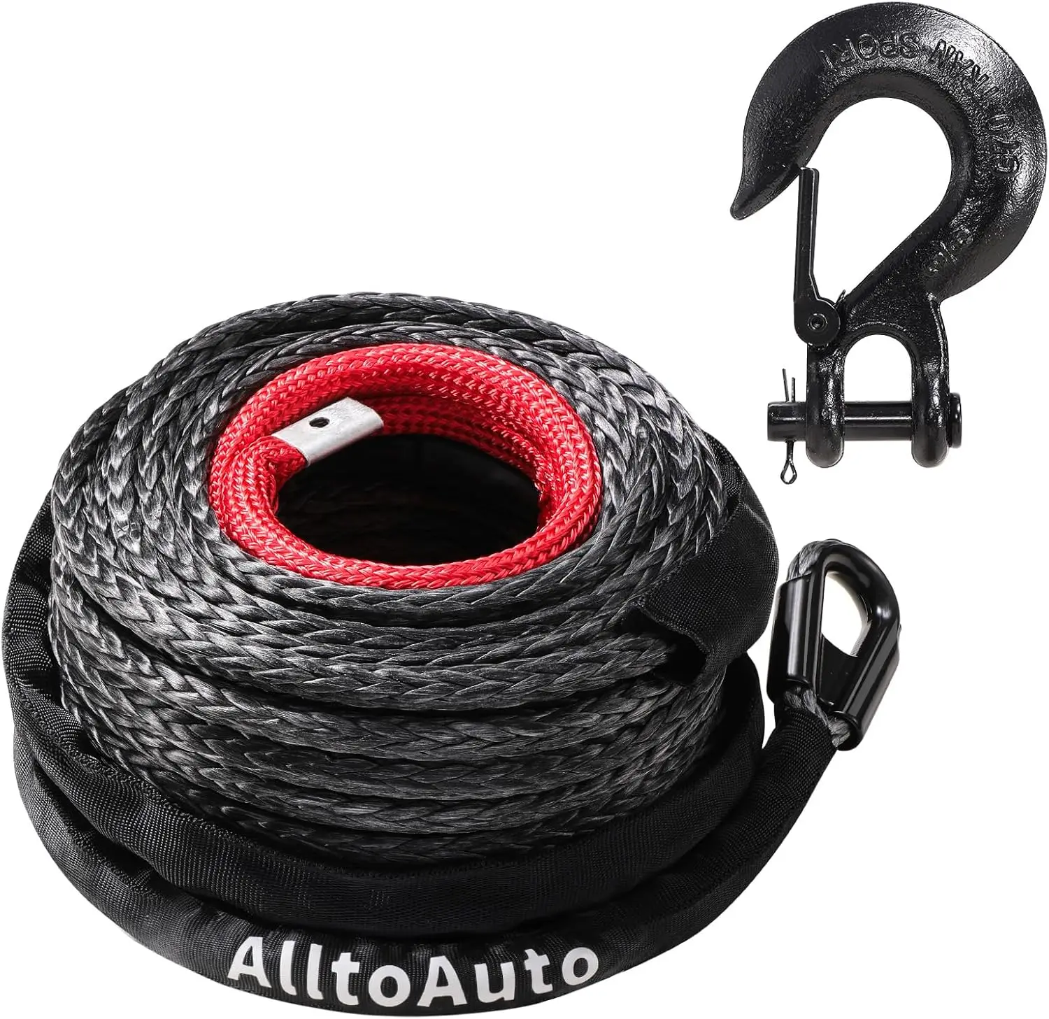 

3/8" x 100' Dyneema Synthetic Winch Rope with Hook, 27,500lbs Strength for Truck Off-Road