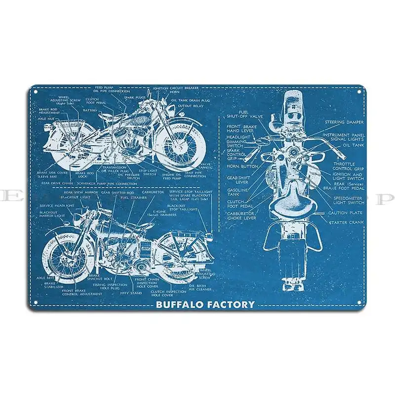 Buffalo Factory Vintage Motorcycle Diagram Metal Plaque Poster Home Rusty Create Garage Custom Tin Sign Poster