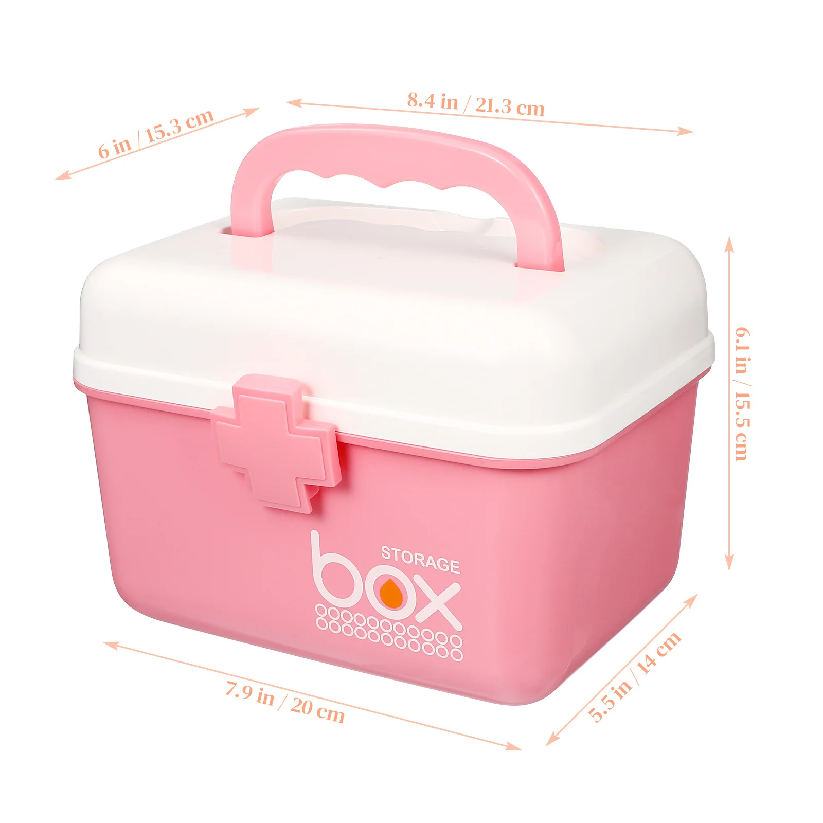 Medicine Organizer Box Portable Double Layer First-Aid Case Pink 21x16.5x15cm Durable Shockproof Plastic Lightweight Home