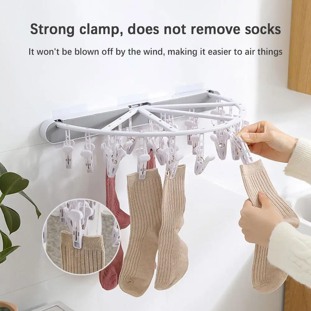 Punch Free Hangers Tweezers Household Sock Lingerie Clothes Rack Foldable Balcony Toilet Extendable Clothesline