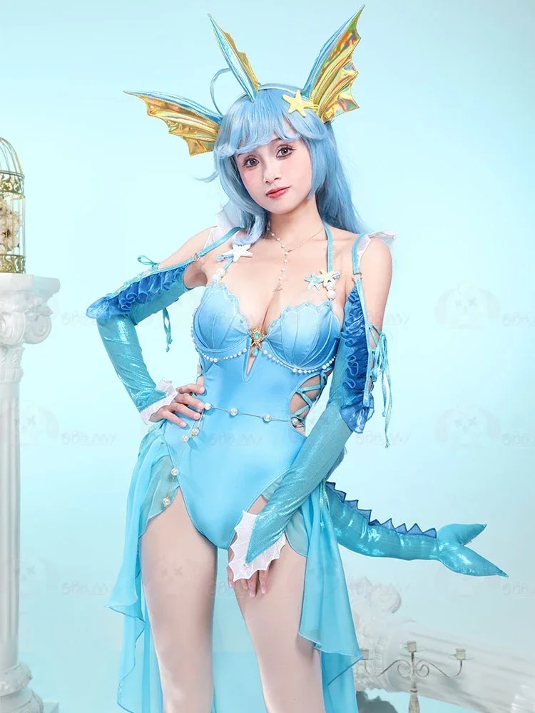 Diseño Original Cosplay para mujer traje de baño Sexy baño Halloween Anime Va Cos Poreon Cosplay disfraz azul Sexy mono cola