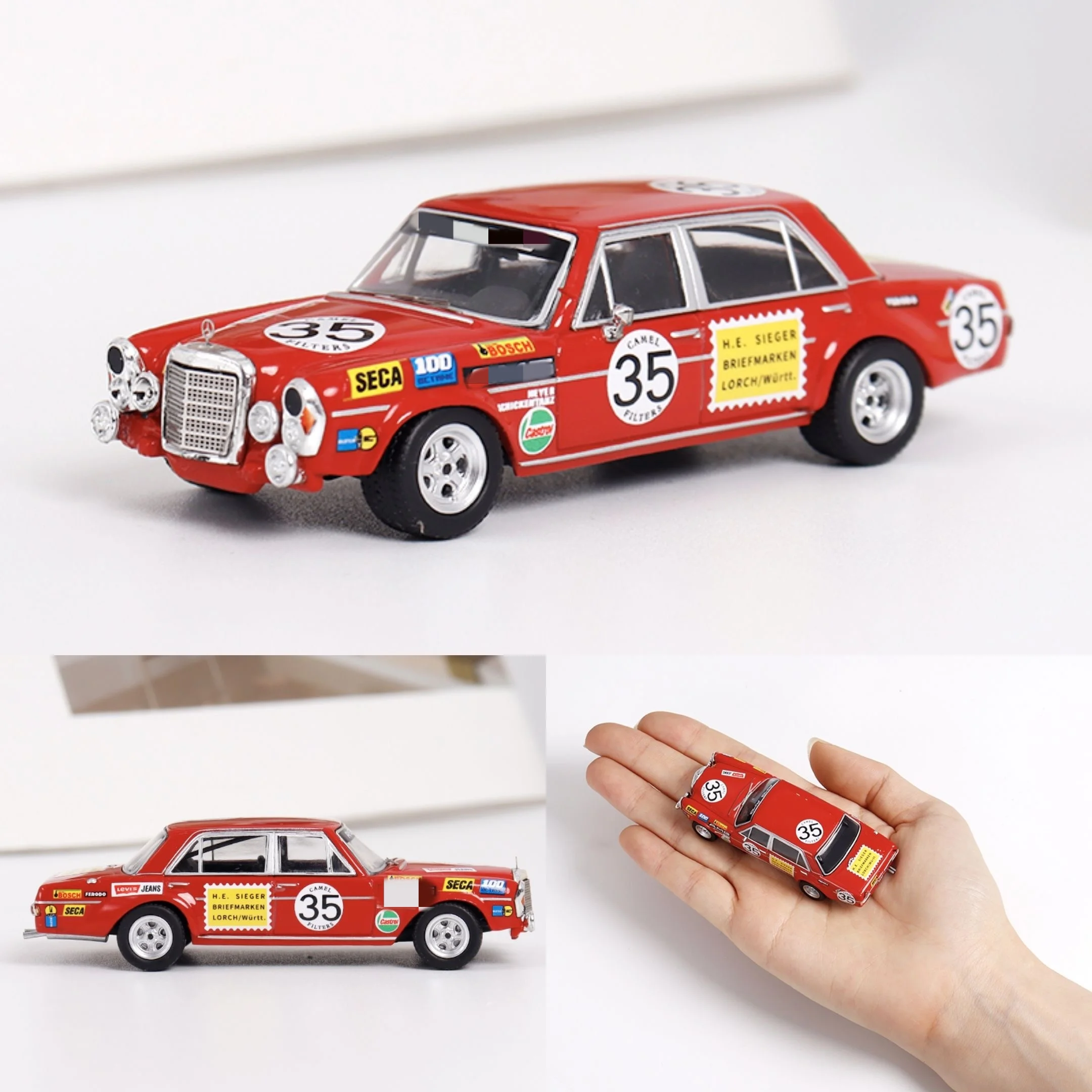 SW 1:64 BENZ 300 SEL W109 Red Pig 35 alloy car model