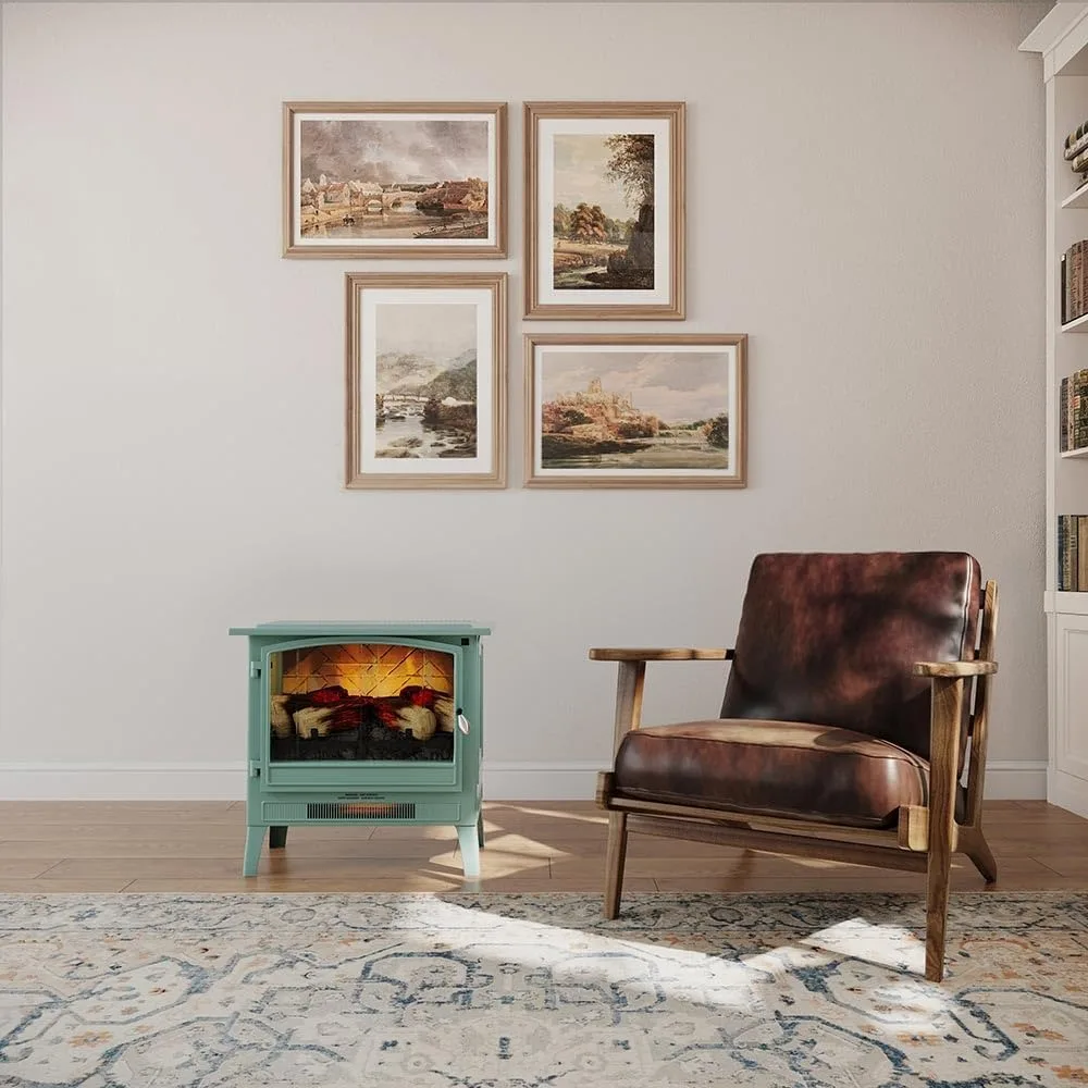 Infrared Freestanding Electric Fireplace Stove Heater in Mineral Blue | Provides Supplemental Zone Heat , Multiple Flame Colors