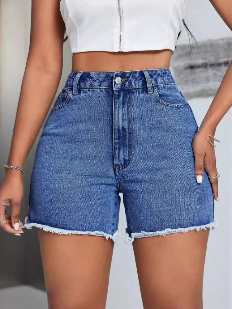 

High Waist Loose Fit Slimming Frayed Hem Denim orts Women's Faion Cross-Border ort Pants High Waist Bell Bot