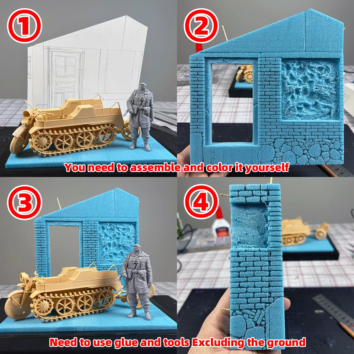 Architektonisches Bau-Diorama: Einfamilienhaus, Bungalow, Ländliches Wohnhaus - Miniaturmodellbausatz im Maßstab 1/16 – Detail 1