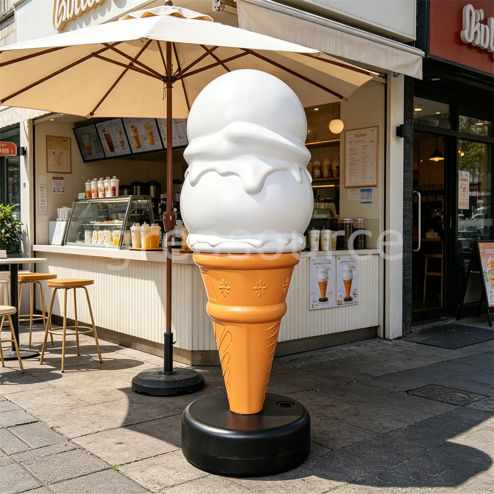 Escultura Gigante de Helado/Gelato Blanco de 127 cm con Doble Cono, Sin Luz, Decoración Exterior Duradera, Exhibición Clásica de Gelato para Publicidad