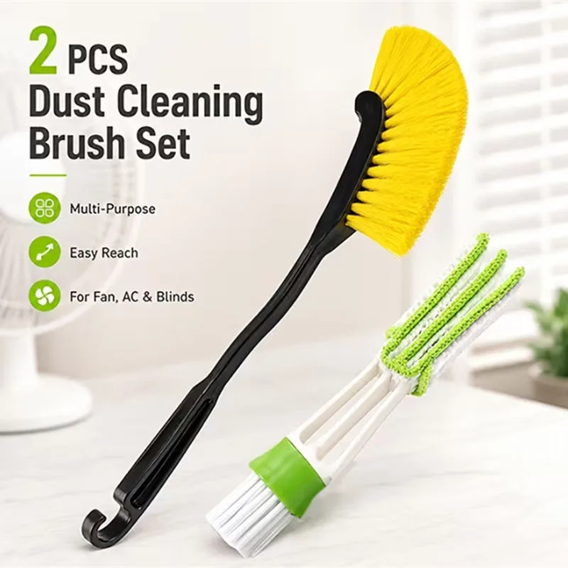 2pcs Dust Cleaning Brush Set Gap Cleaning Brush Window Track Blinds Duster For Air Conditioner Fan Car Air Vent Cleaning Tool