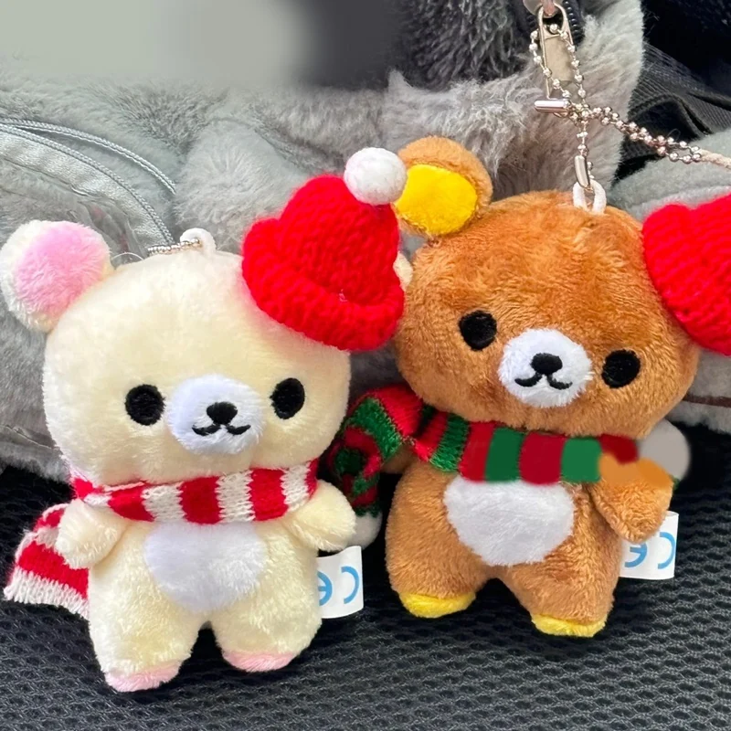 Kawaii Rilakkuma Bear Christmas Plush Keychain Keyring Pendant Backpack Hanging Ornaments Stuffed Couple Girls Birthday Gift