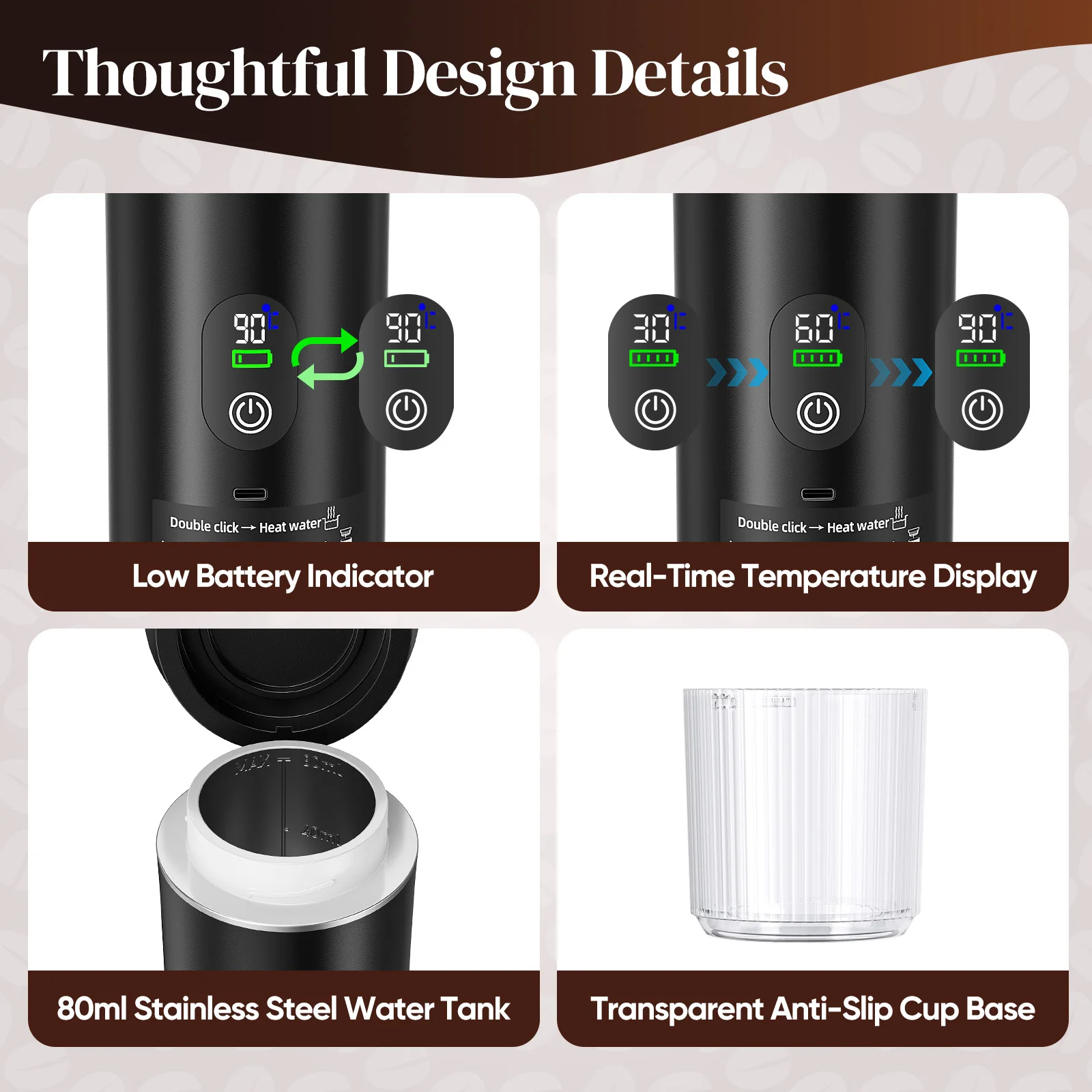 Cafetera Eléctrica Portátil Inalámbrica para Auto y Hogar, Cafetera 3 en 1 para Cápsulas y Café Molido, Cafetera de Viaje