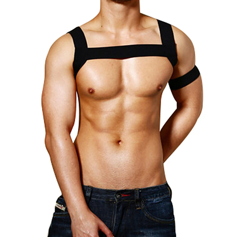 Men Sexy Neck Elastic Straps Body Mucle Chest Harness Club Belt High Stretch Shoulder Chest Harness Arm Band