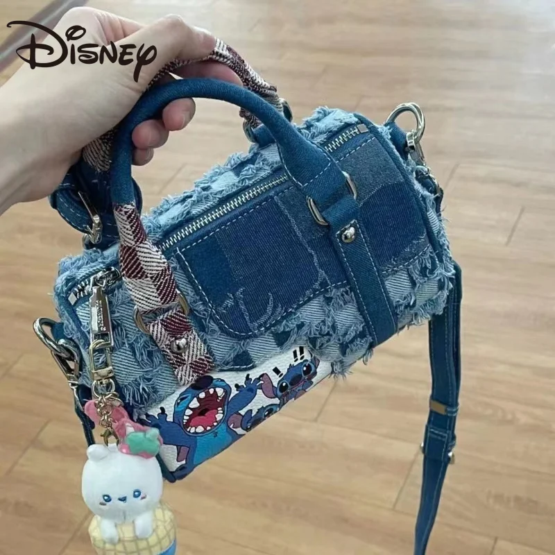 MINISO Disney Original Stitch Denim Ripped Hole Stitching Messenger Portable Pillow Bag Crossbody Bags for Women  Shoulder Bag