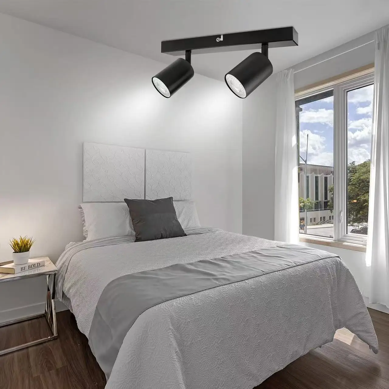 Modern LED Ceiling Light - 350° Rotation, 2 Lights GU10 Wall Light Black - Energy Saving, Living Room, Bedroom, Kitchen, Easy In