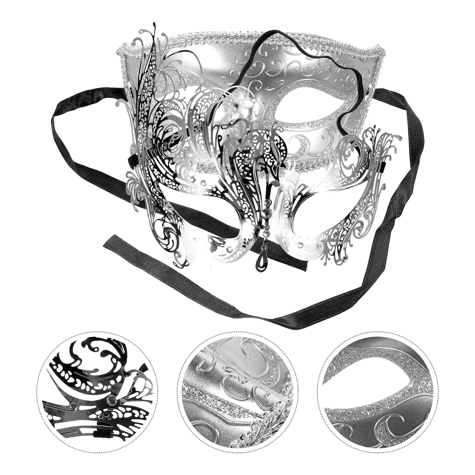 2Pcs Metal Mask Masquerade Rhinestone Comfortable Breathable Festival Couple Costume Party Prop Cosplay Mask Party Prop