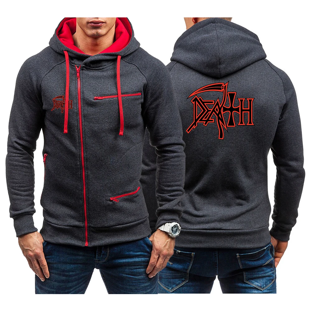 

Death Rock Band Heavy Metal Print Men's New Spring And Autumn Fashion Casual Solid Zip Long Sleeve Hoodies Sweatshirts Tops