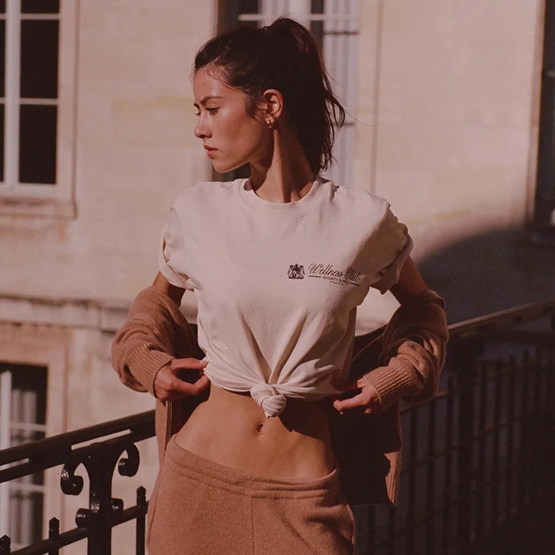 

25. летняя новая североамериканская нишевая футболка с буквенным принтом, простая спортивная женская футболка с круглым вырезом