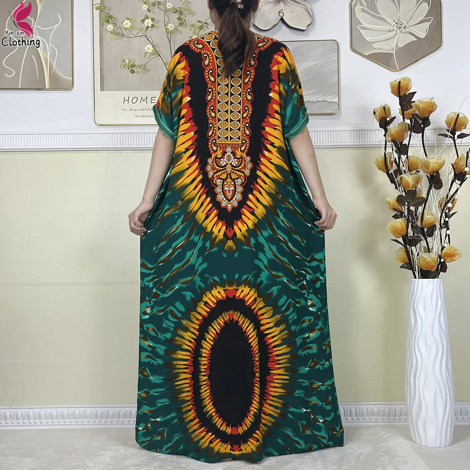 Latest African Women Cotton Dress Fashion Pattern Printing Short Sleeve Robe Women Dashiki Loose Casual Muslim Abaya Clothing