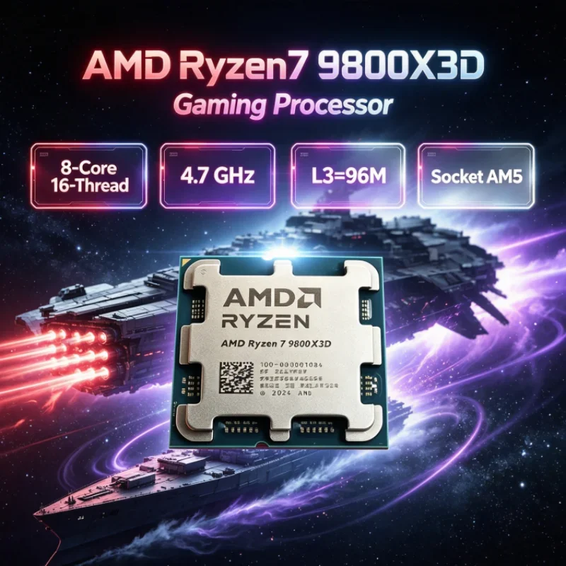 AMD Ryzen 7 9800X3D 8-Core 16-Thread Gaming Processor L3=96M 120W R7 9800X3D 4.7GHz DDR5 4NM Socket AM5