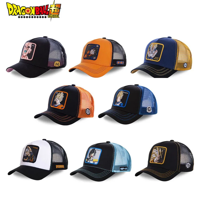 Anime Dragon Ball Son Goku Cap Summer Travel Peaked Cap Men\'s Embroidery Hip-Hop Cap Style Sun Visor Adjustable Trucker Mesh Cap