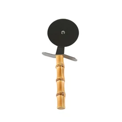 Kitchen Baking Tool Stainless Steel Natural Bamboo Root Wooden Handle Dessert Pies Cheese Bread Roller Slicer Pizza Wheel Cutter