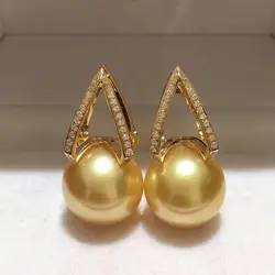 round AAAA++++ 9-10mm 10-11mm 11-12mm 12-13mm 13-14mm Round Natural South Sea Golden Pearl Earring 925S..