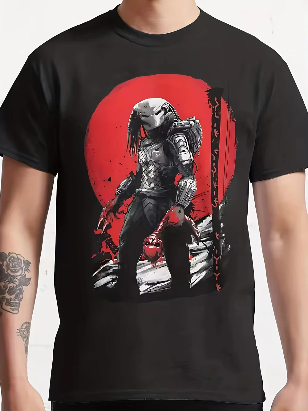 Men's Predator Vs Alien Battle T-Shirt 50% Cotton Iconic Sci-Fi Print Tee Red Alien Vs Predator Hunter Graphic
